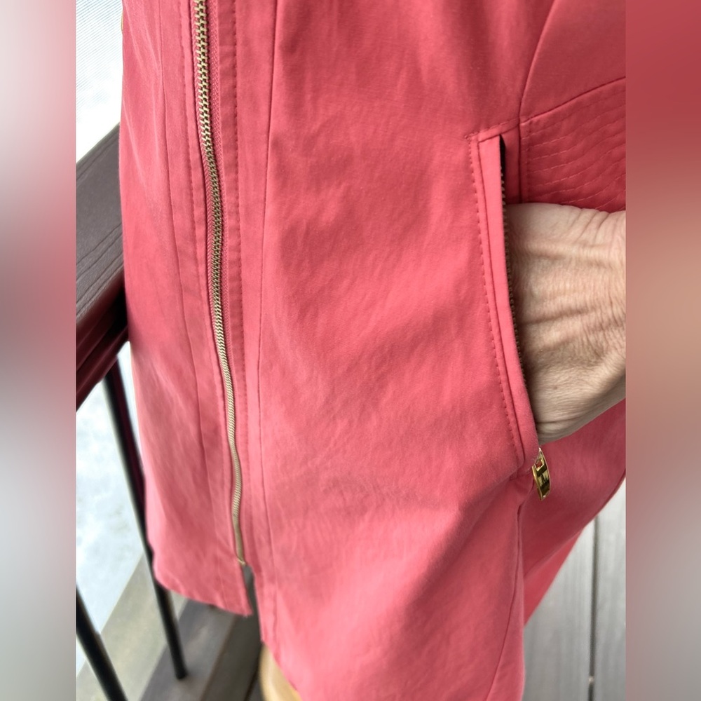 Via Spiga Rain Coat Coral Large Trench Coat Zip Up Water Repellent Women’s - Picture 6 of 16